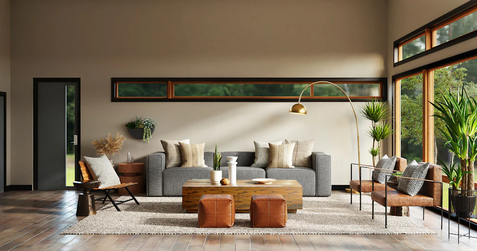 White and brown living room set