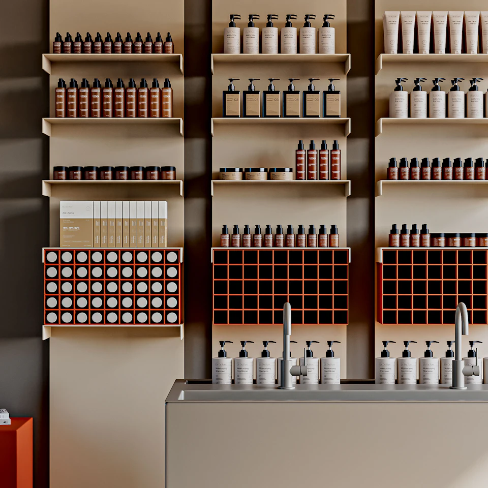 Shelves filled with various bottles and jars